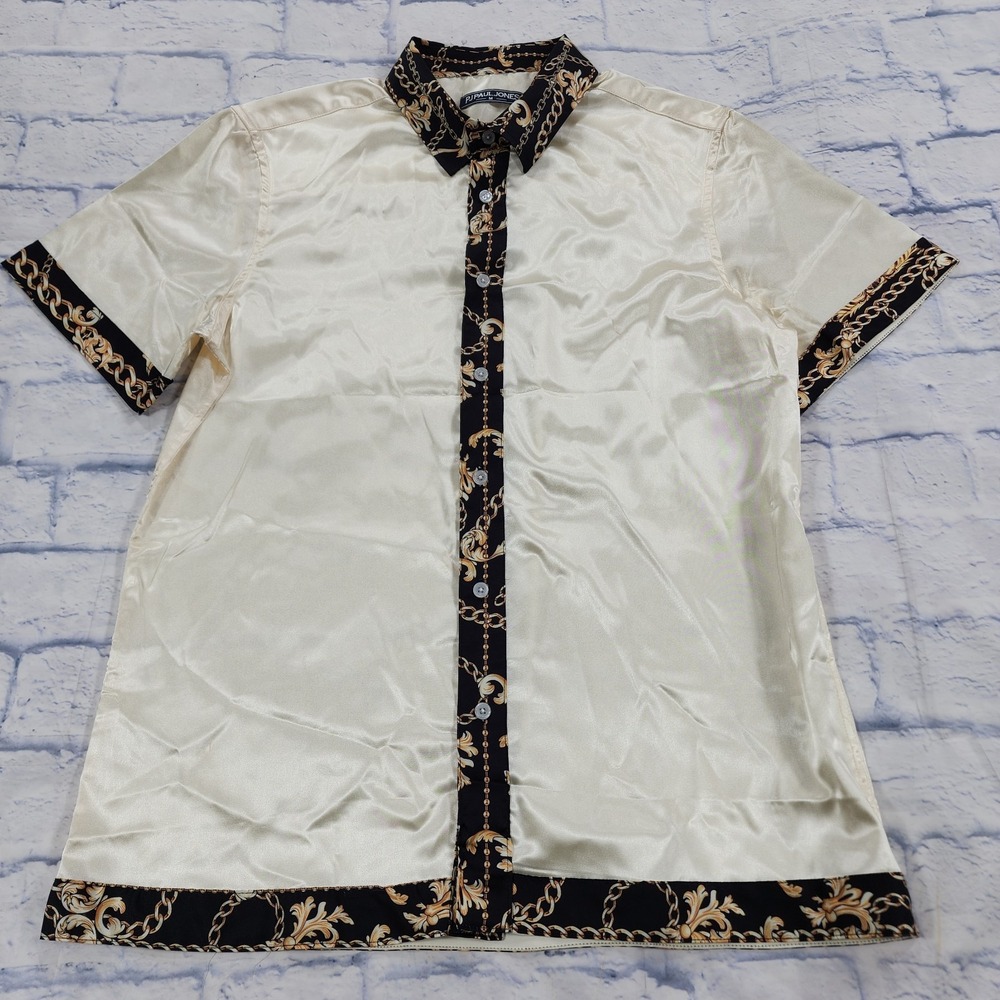 PJ Paul Jones MENS SIZE M Beige Gold Chains Disco Shirt Button Designer